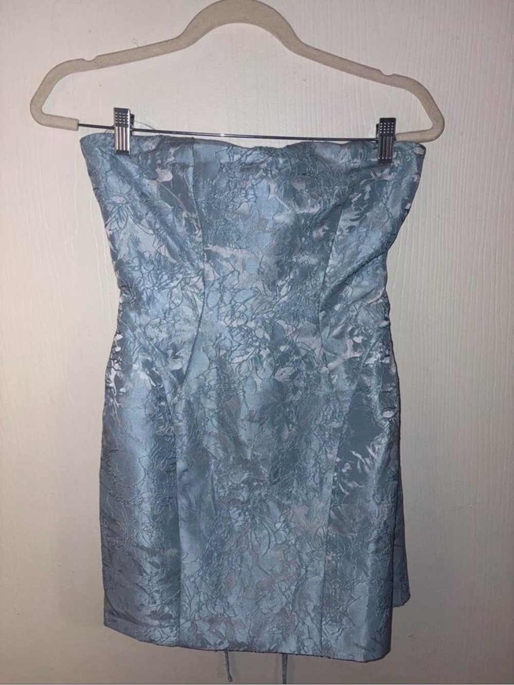 Strapless Light Blue Jacquard Mini Dress